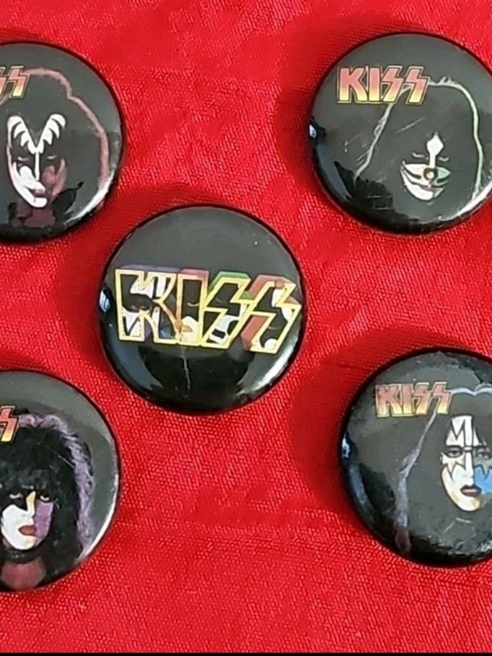 Vintage 70's KISS Logo Black Button Pin Set - Rock Band Collectible